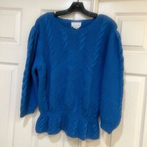 Vintage‎ Jennifer Reed Hand Knitted Purple Puff Sleeves Cinch Waist Sweater SZ M